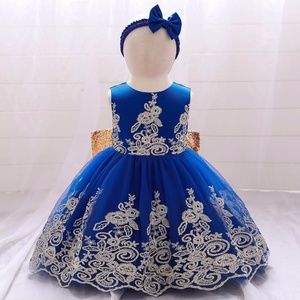 Luxury Royal blue lace sparkly bow wedding birthday dress 5009